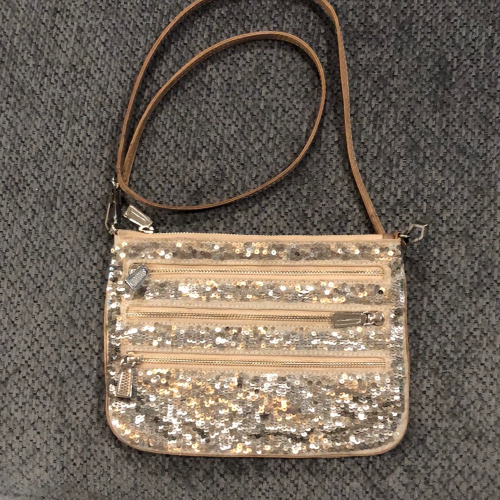 Rebecca Minkoff Sequin Crossbody Bag in Silver and Tan